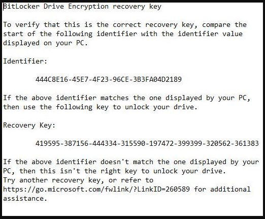 Find the BitLocker recovery key in a txt file