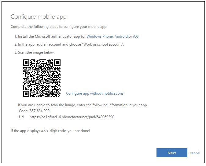 Set up the Microsoft Authenticator app to use verification codes