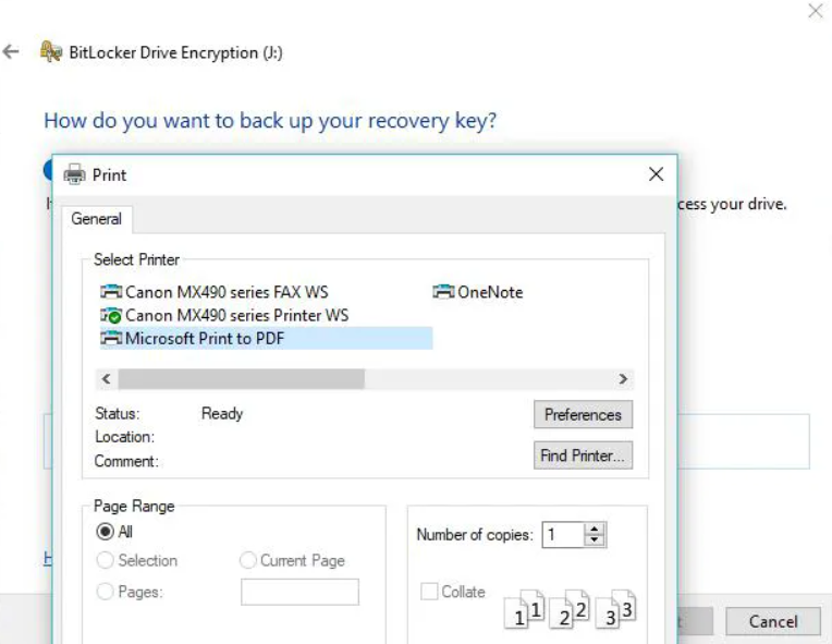 BitLocker recovery key in a document