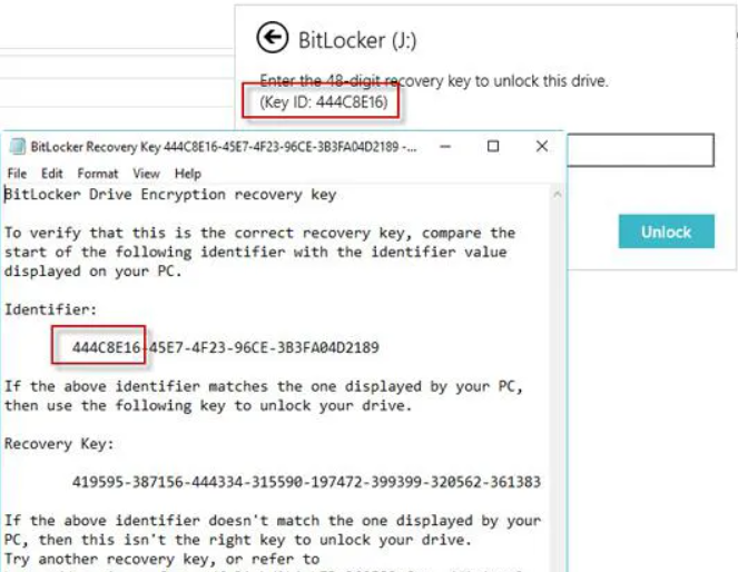 verify if the BitLocker recovery key is correct